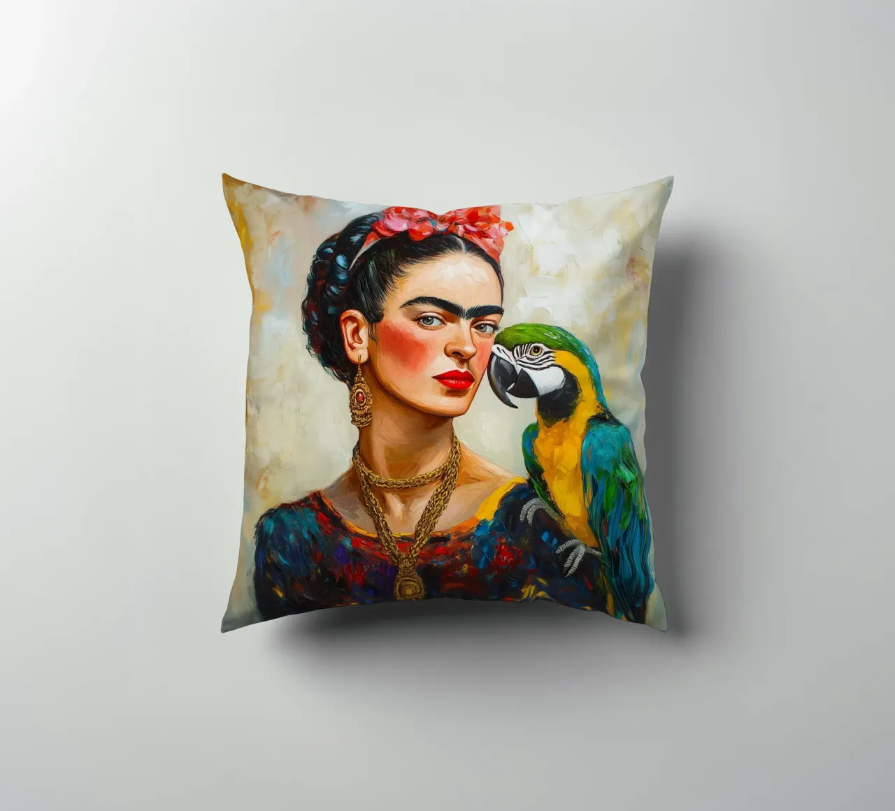 Frida Colourful parrots love decorative cushion by Carinaprint