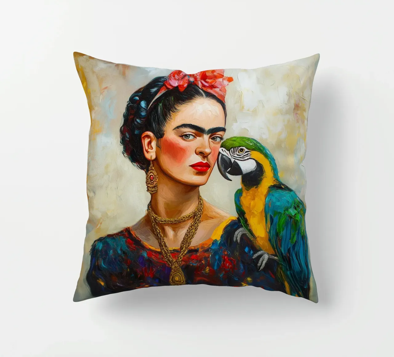 Frida Colourful parrots love decorative cushion by Carinaprint