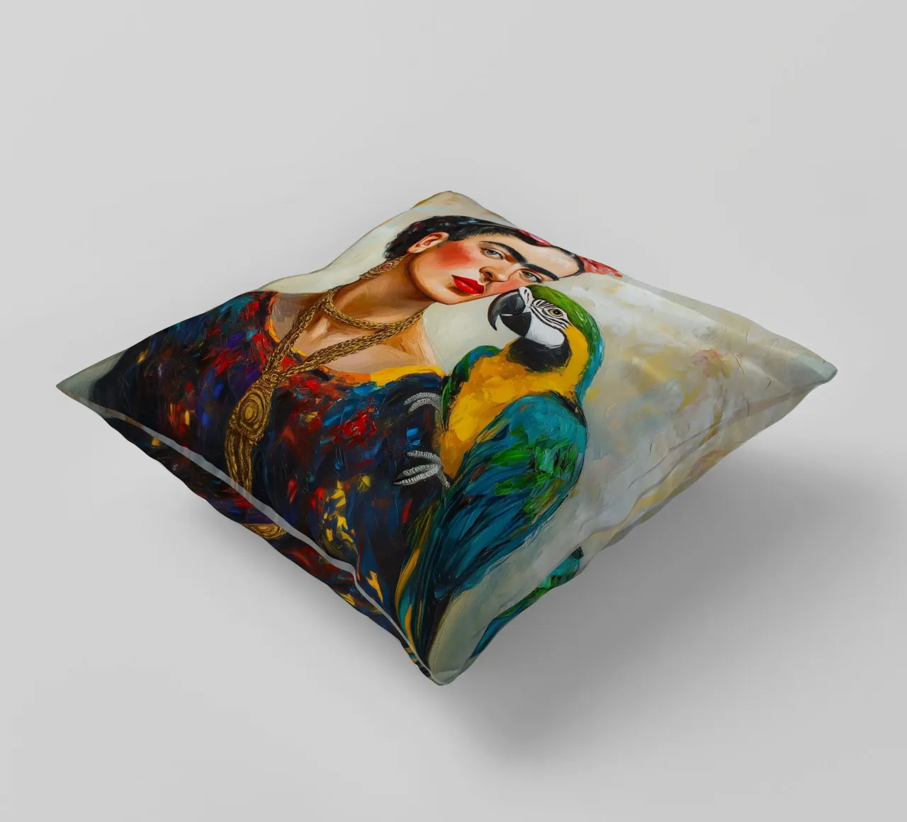 Frida Colourful parrots love decorative cushion by Carinaprint