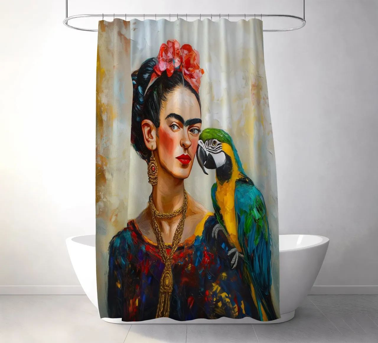 Frida Colourful parrots love shower curtain by Carinaprint