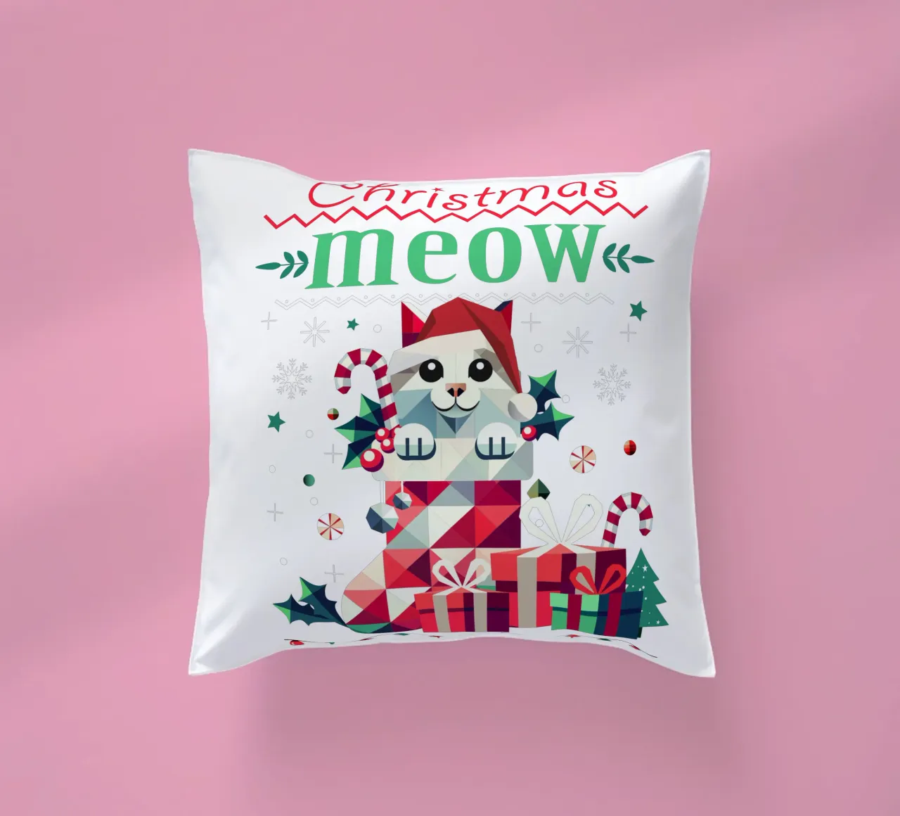 Chat espiègle en chaussette - Ugly Christmas Style coussin de namosh