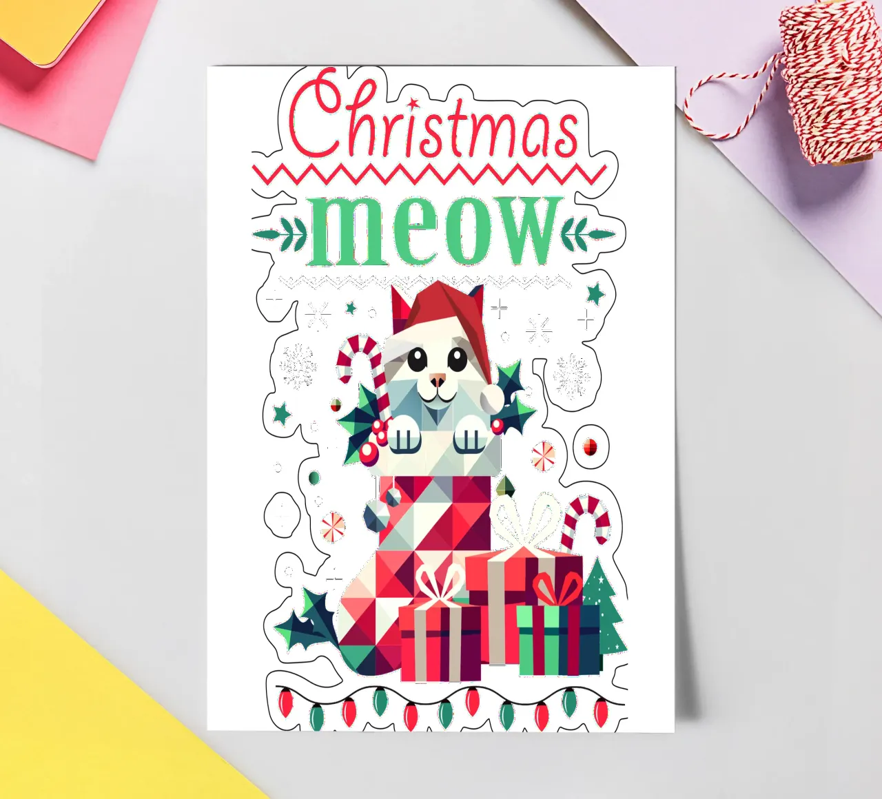 Playful cat in a stocking - Ugly Christmas style sticker sheet by namosh