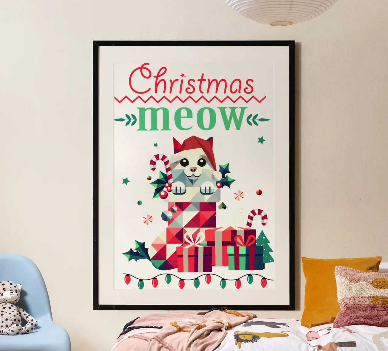 Playful cat in a stocking - Ugly Christmas style hahnemühle by namosh