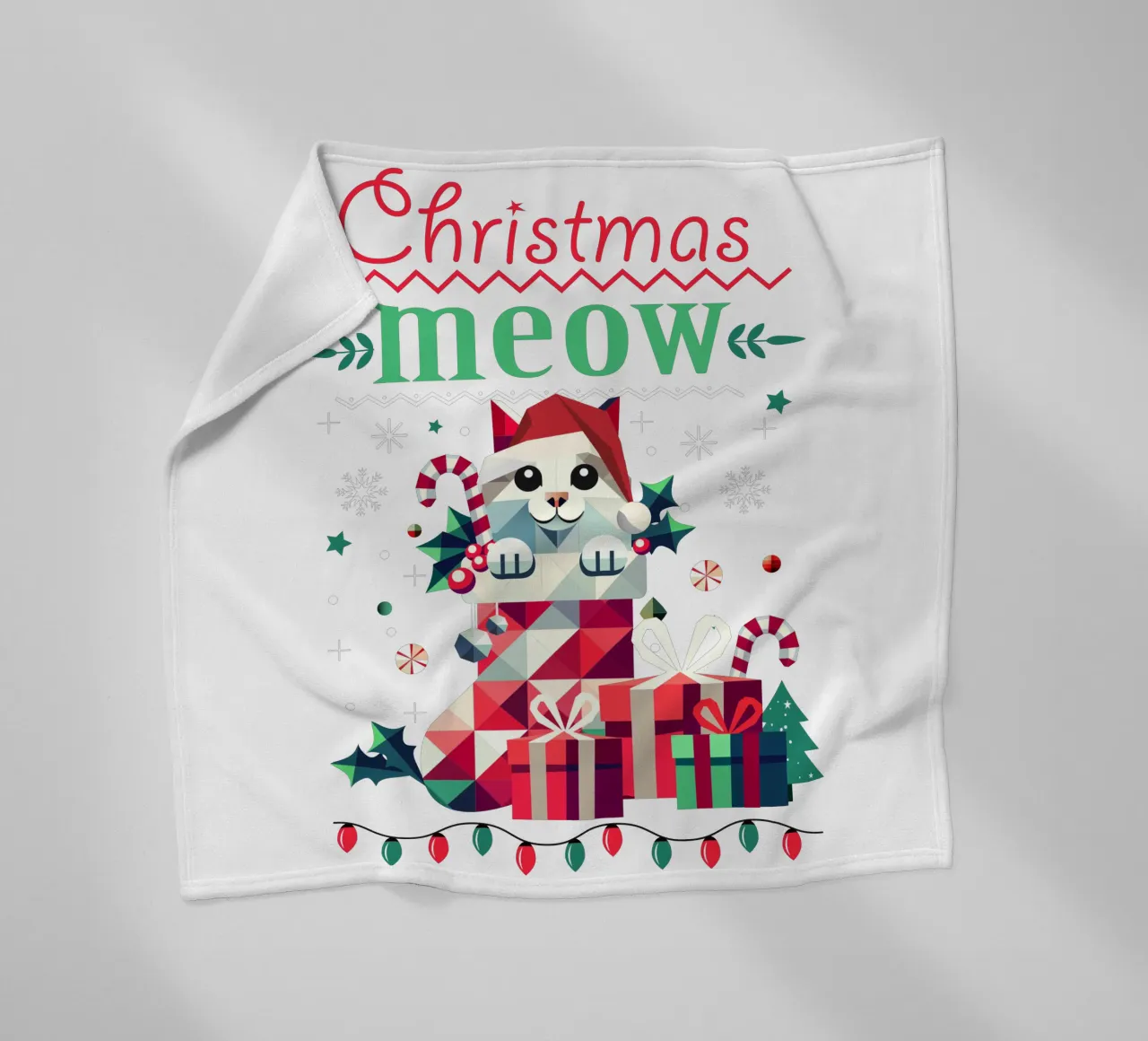 Playful cat in a stocking - Ugly Christmas style fleece blanket by namosh