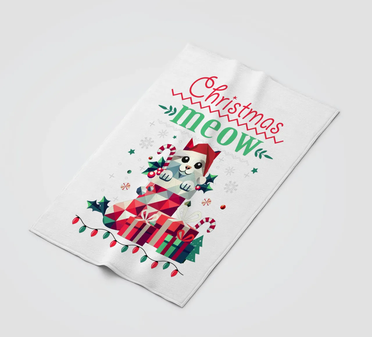 Playful cat in a stocking - Ugly Christmas style fleece blanket by namosh