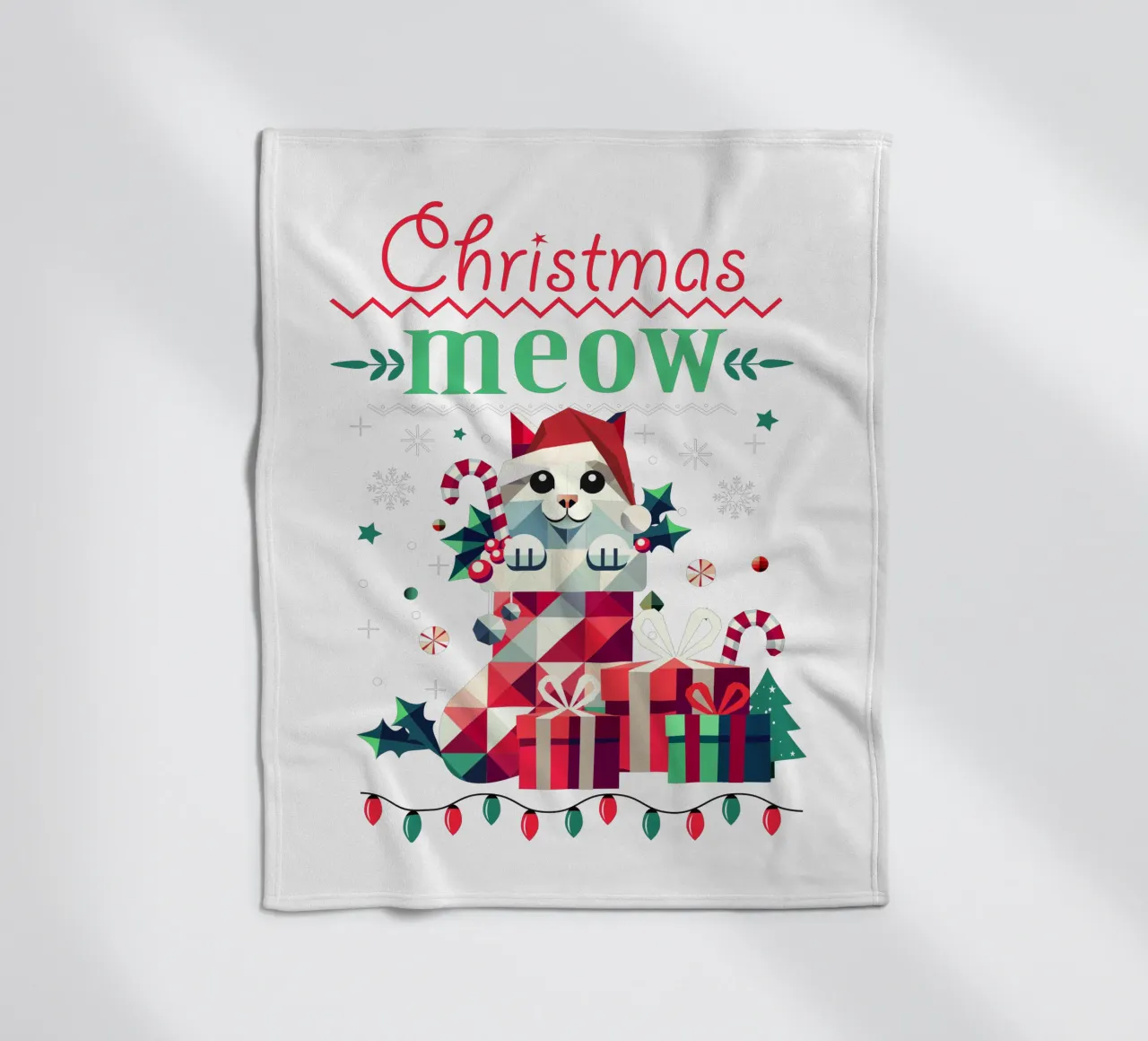 Playful cat in a stocking - Ugly Christmas style fleece blanket by namosh