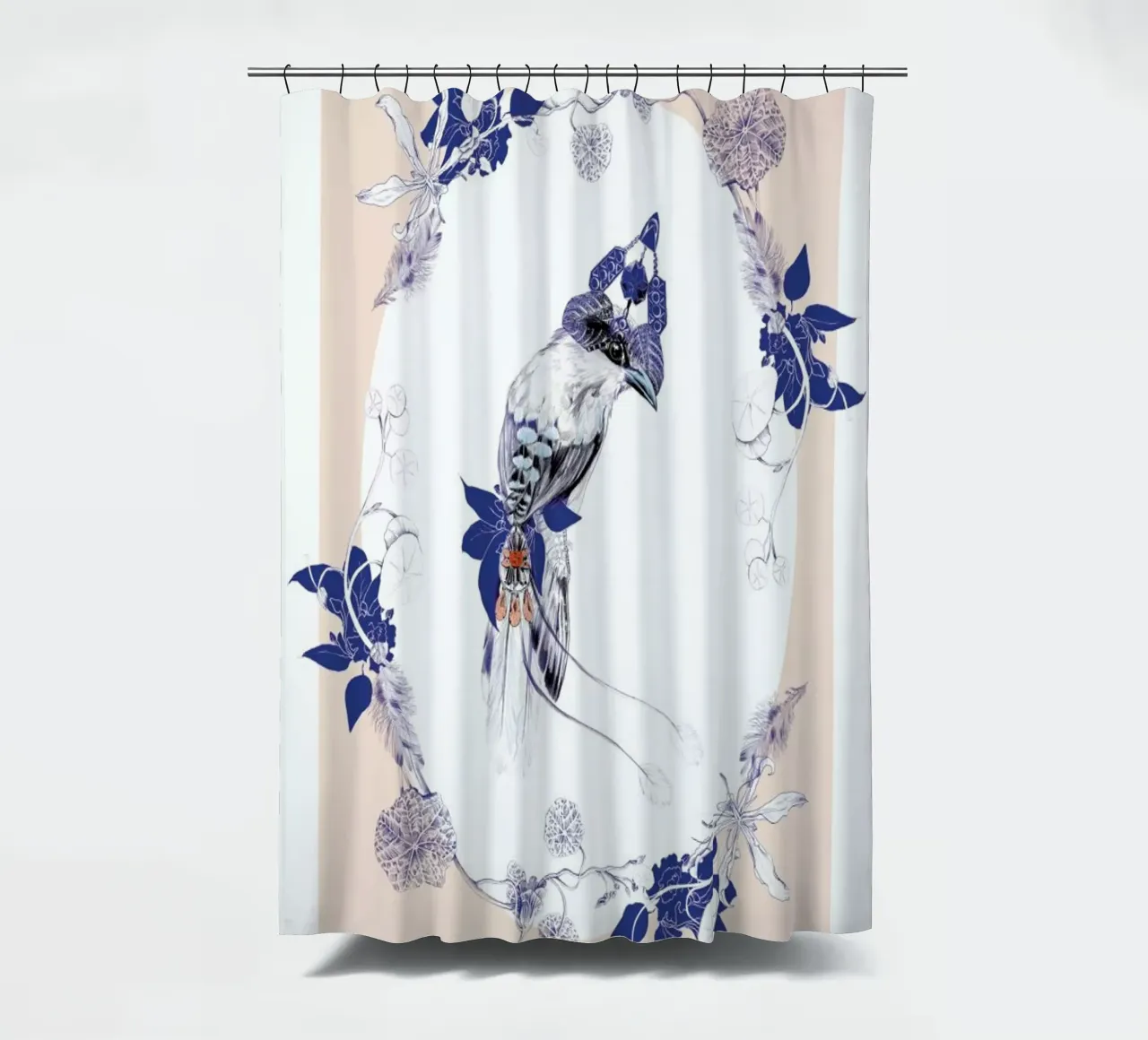 Magpie Bird Pink shower curtain by La Scarlatte