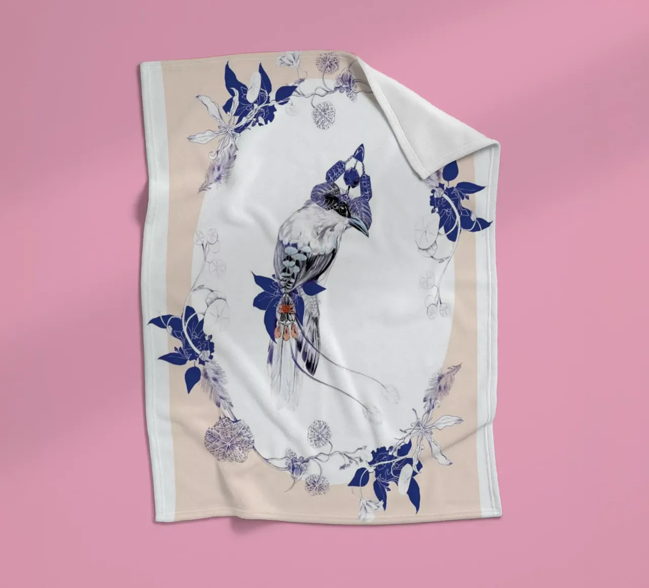 Magpie Bird Pink coperta in pile da La Scarlatte