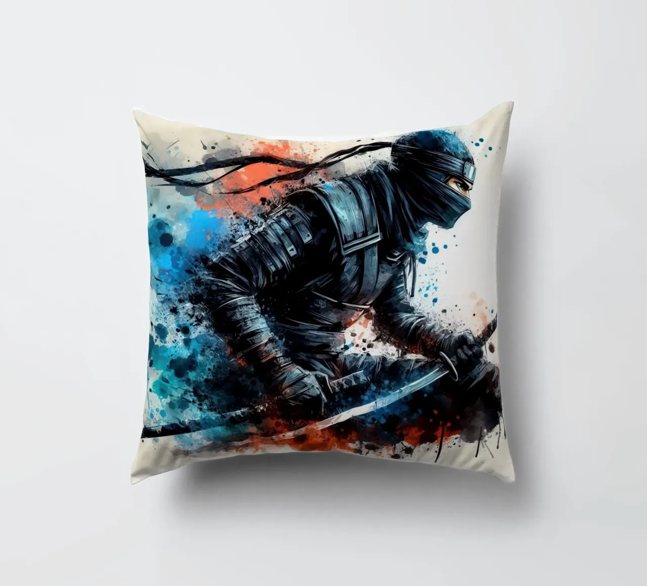 acquerello di un guerriero ninja cuscino da 🎁 ARTVI-SHOP