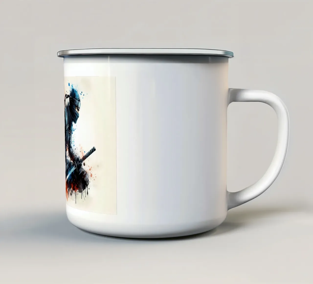 acquerello di un guerriero ninja tazza in smalto da ARTVI-SHOP