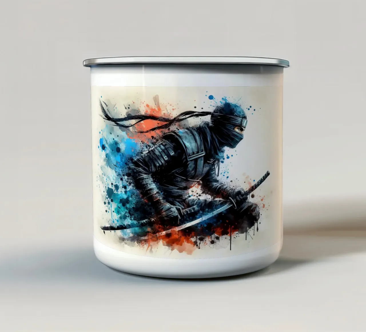 acquerello di un guerriero ninja tazza in smalto da ARTVI-SHOP