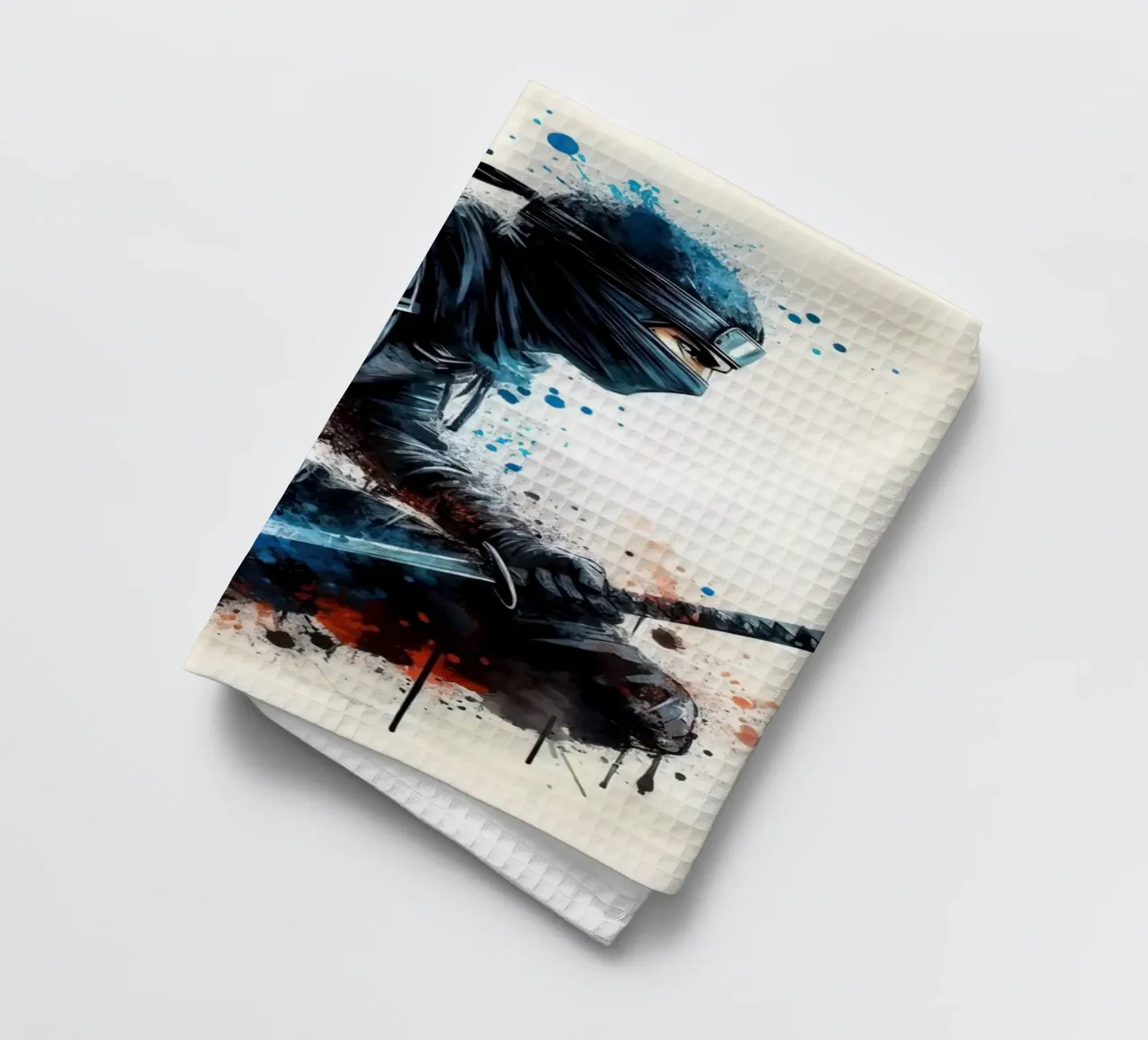 watercolor of a ninja warrior tea towel by 🎁 ARTVI-SHOP