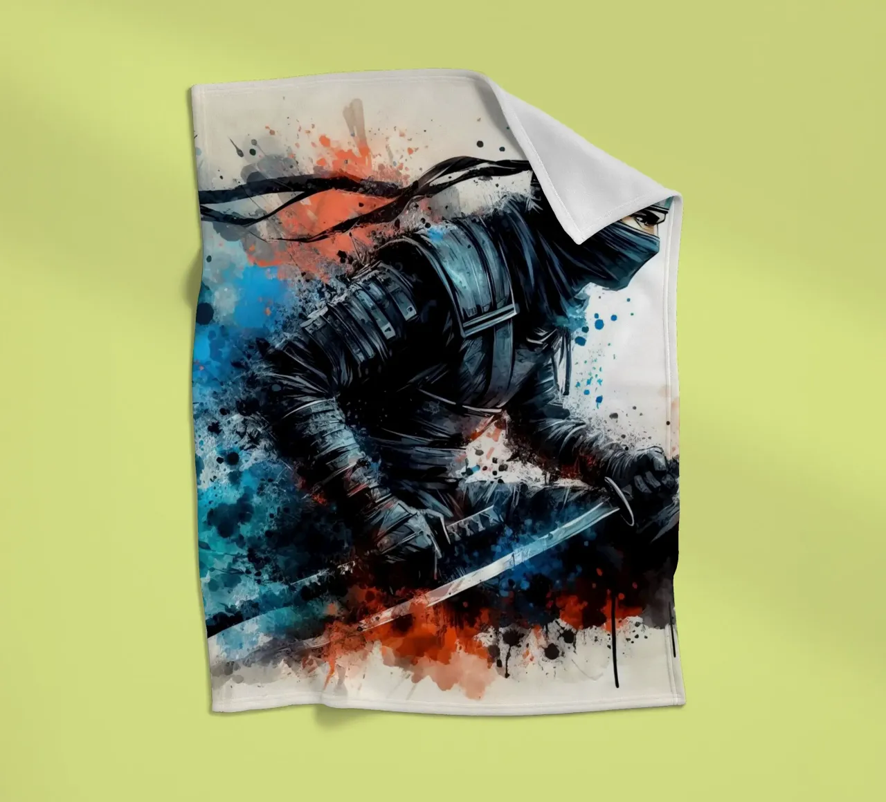 acquerello di un guerriero ninja coperta in pile da 🎁 ARTVI-SHOP