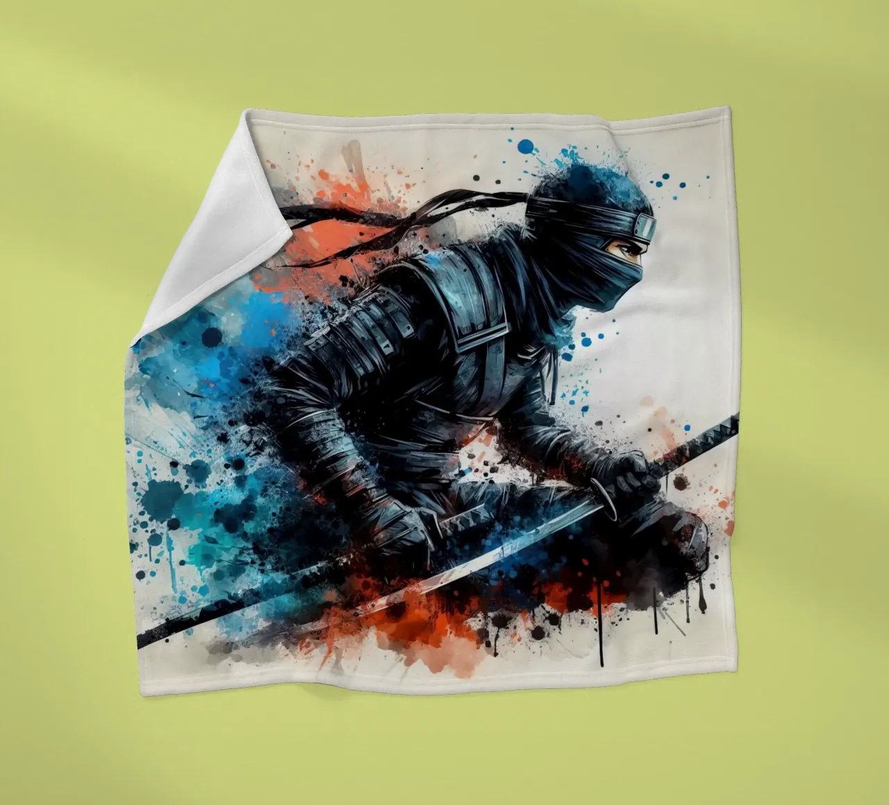 acquerello di un guerriero ninja coperta in pile da 🎁 ARTVI-SHOP