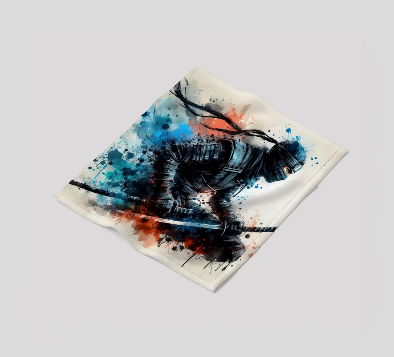 acquerello di un guerriero ninja coperta in pile da 🎁 ARTVI-SHOP