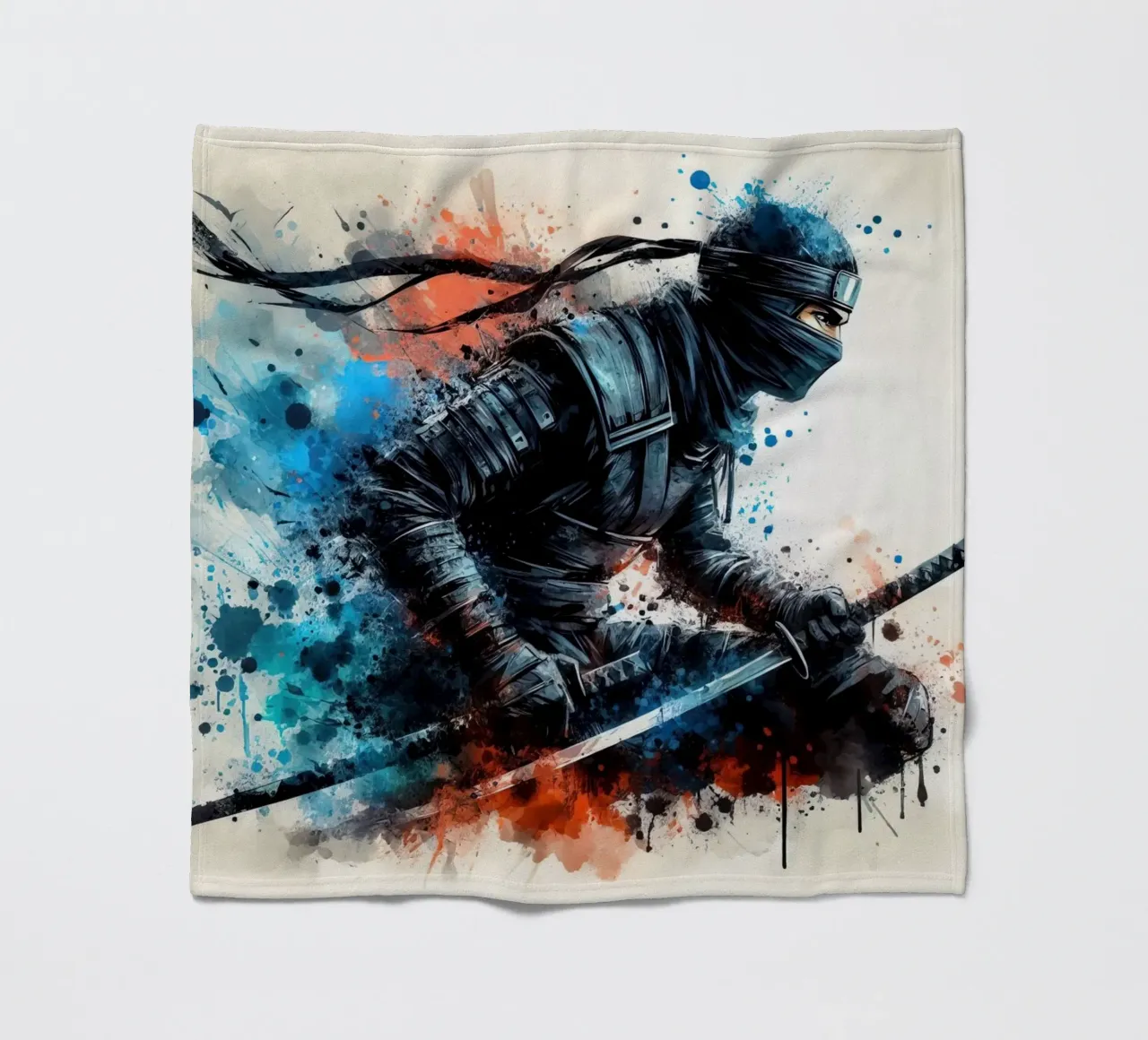 acquerello di un guerriero ninja coperta in pile da 🎁 ARTVI-SHOP