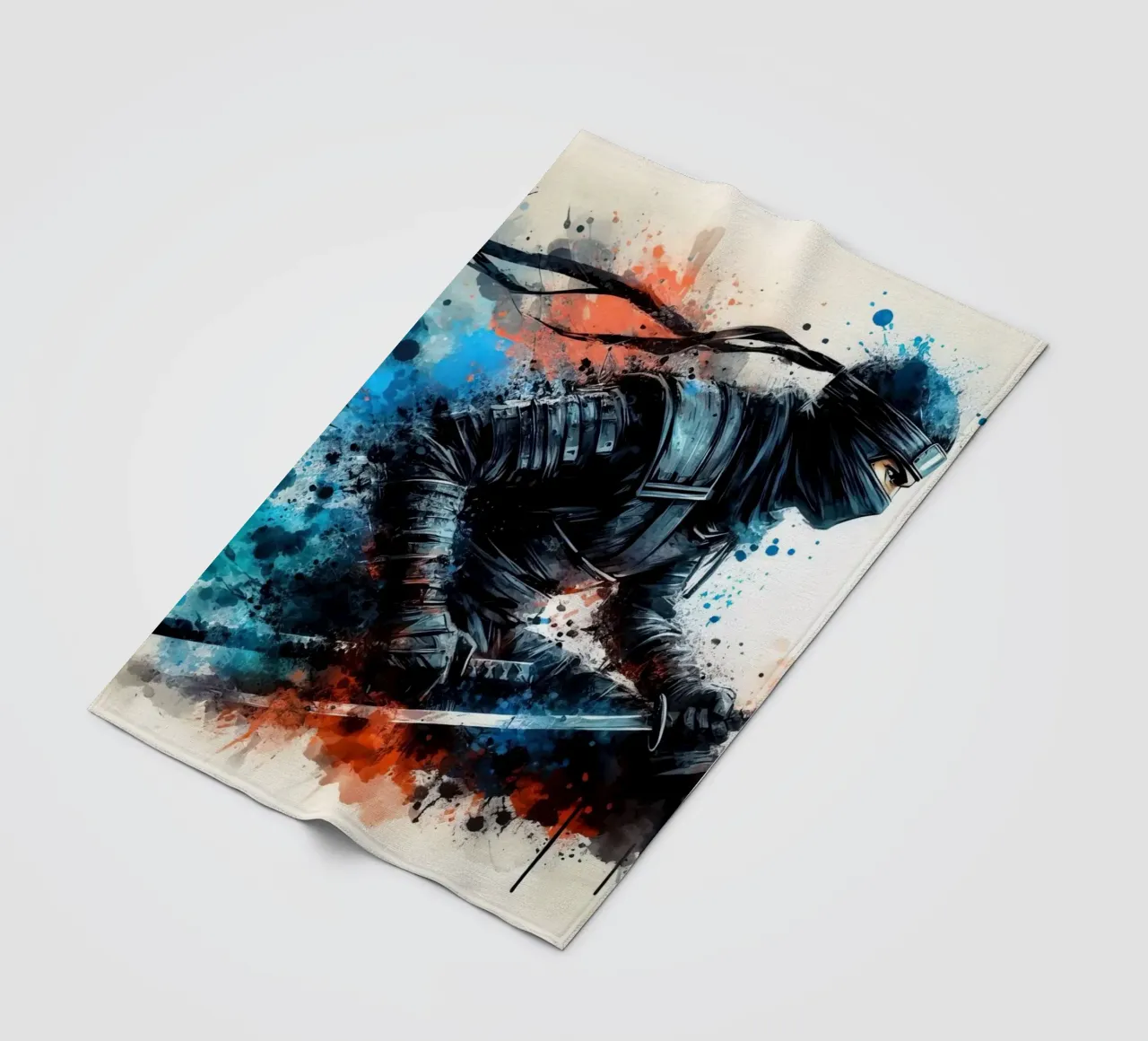 acquerello di un guerriero ninja coperta in pile da 🎁 ARTVI-SHOP