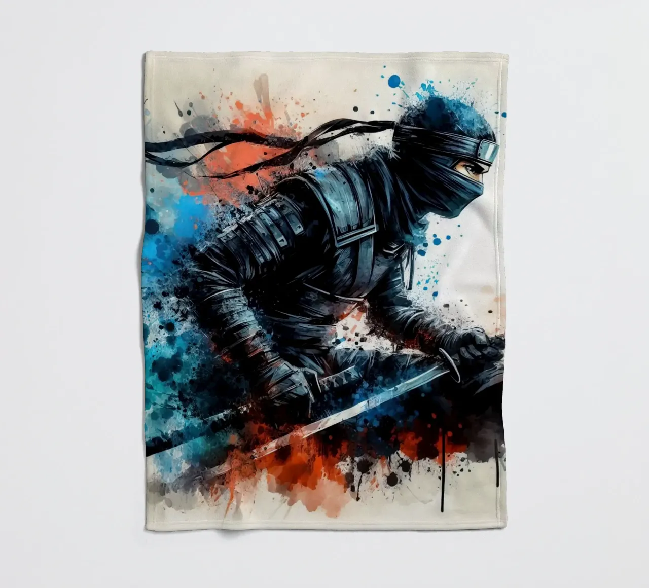 acquerello di un guerriero ninja coperta in pile da 🎁 ARTVI-SHOP