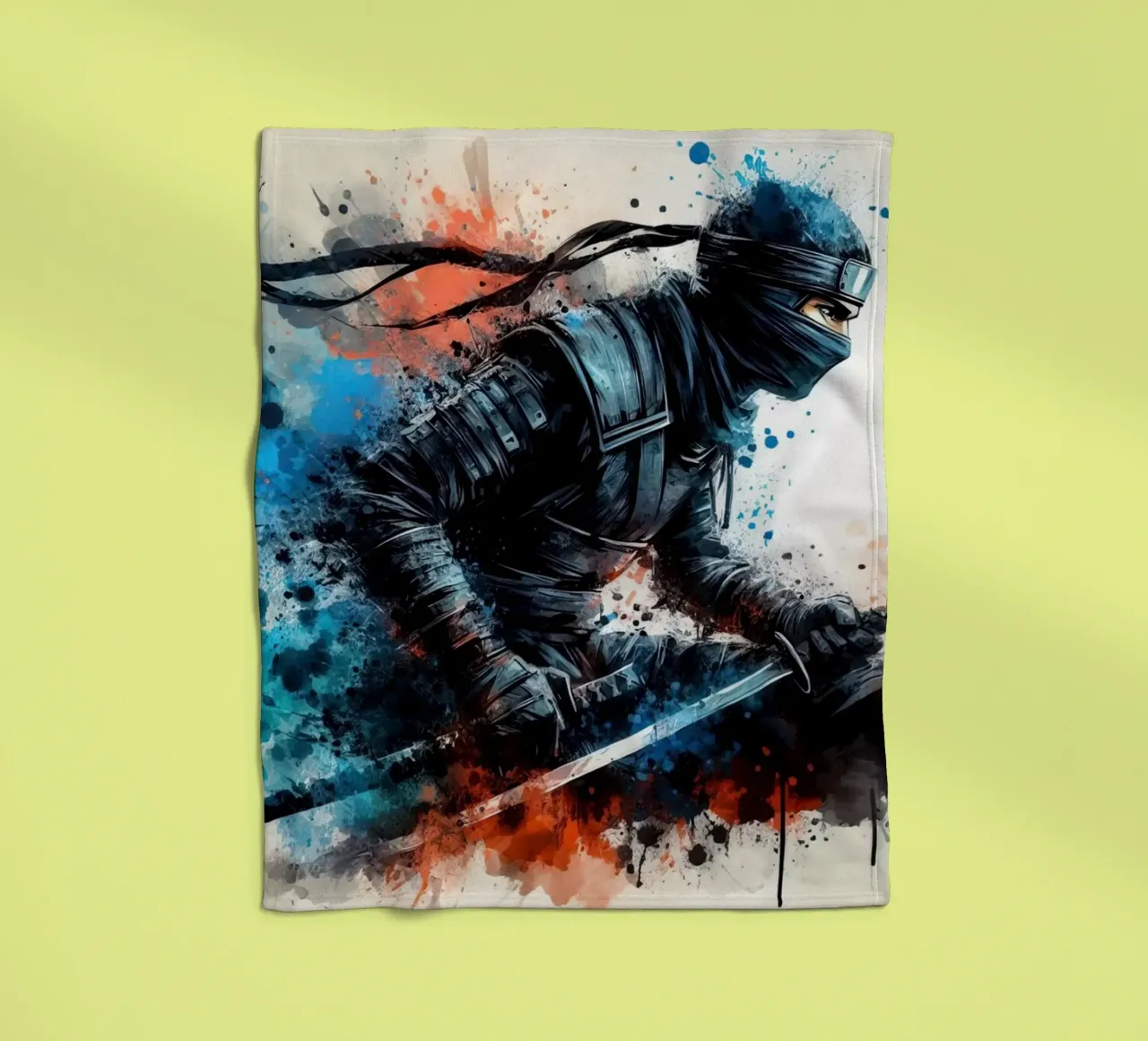 acquerello di un guerriero ninja coperta in pile da 🎁 ARTVI-SHOP