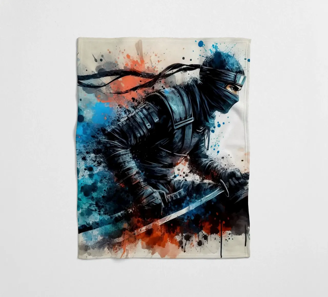 acquerello di un guerriero ninja coperta in pile da 🎁 ARTVI-SHOP