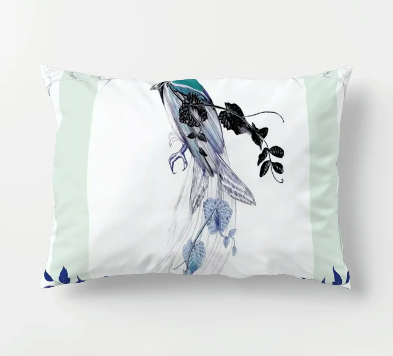 Magpie Bird Mint decorative cushion by La Scarlatte