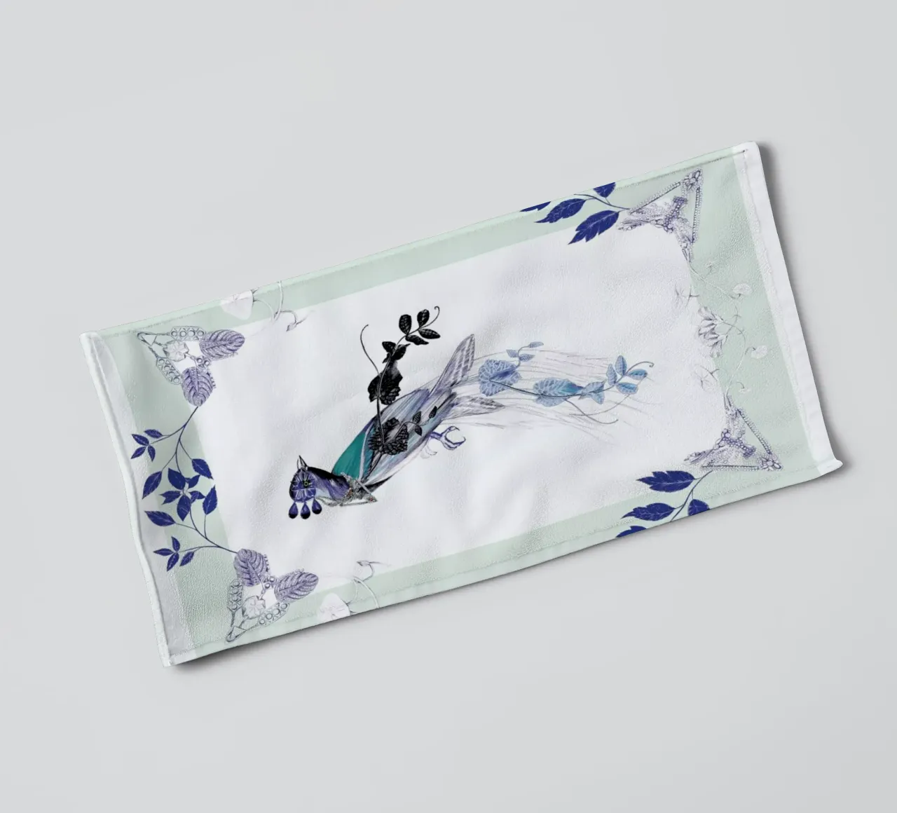 Magpie Bird Mint asciugamano da bagno da La Scarlatte
