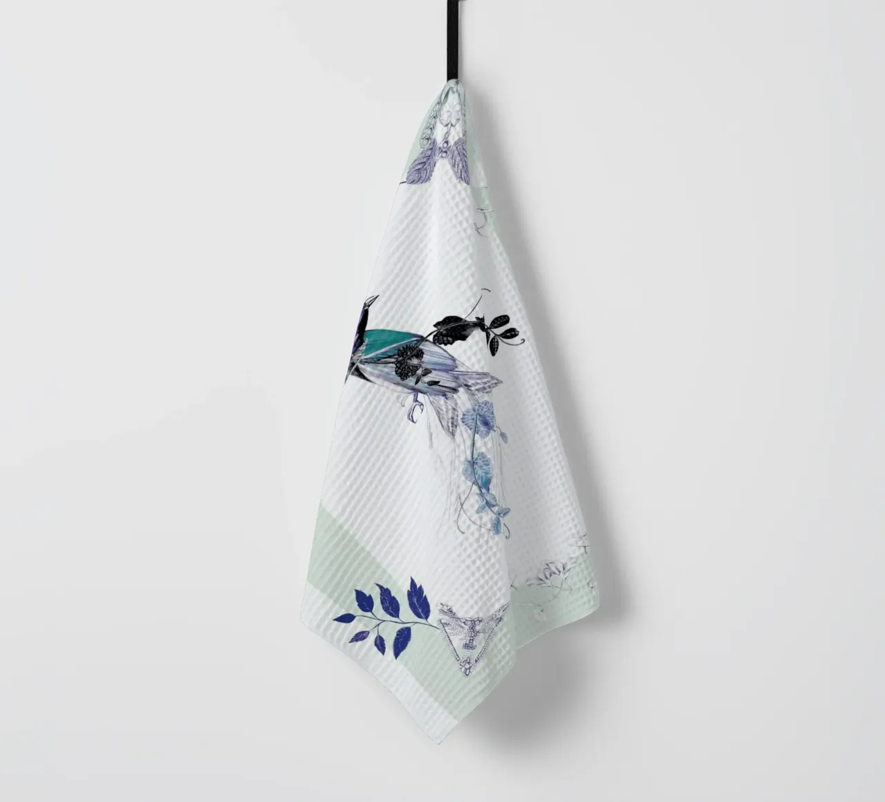 Magpie Bird Mint canovaccio da cucina da La Scarlatte