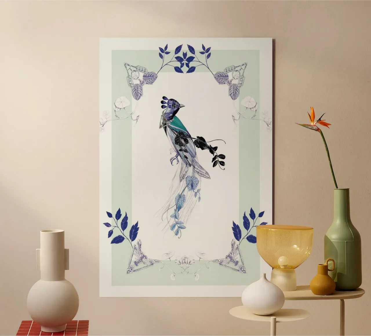 Magpie Bird Mint alluminio dibond da La Scarlatte