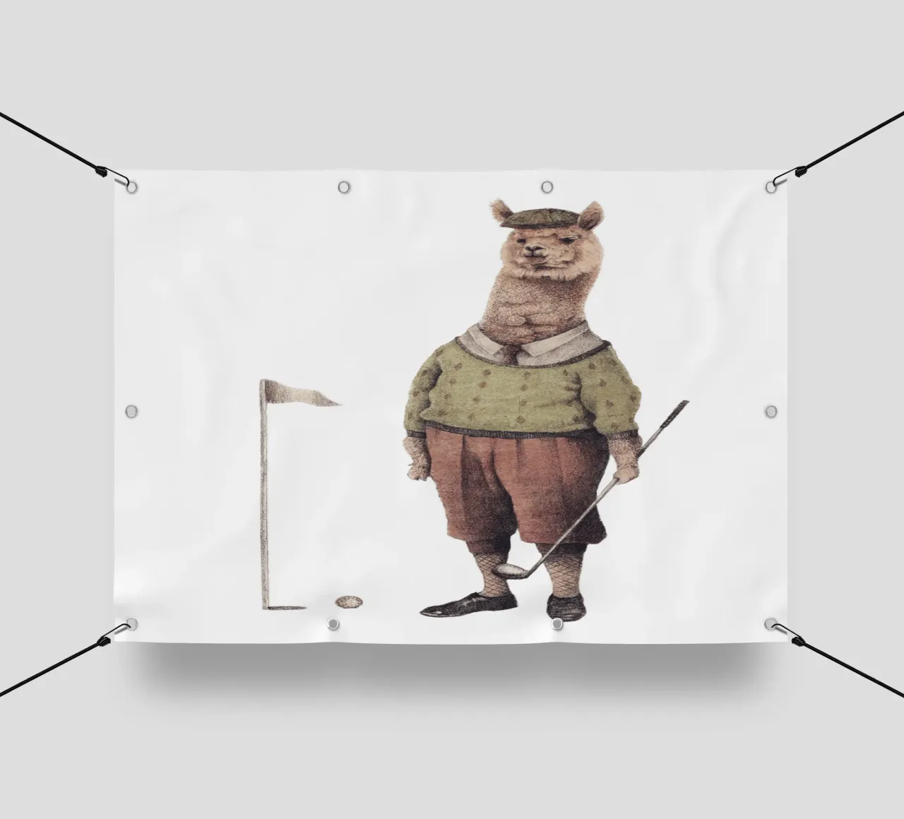 Vintage Golfing Llama Art Print bâche pvc de mikekoubou