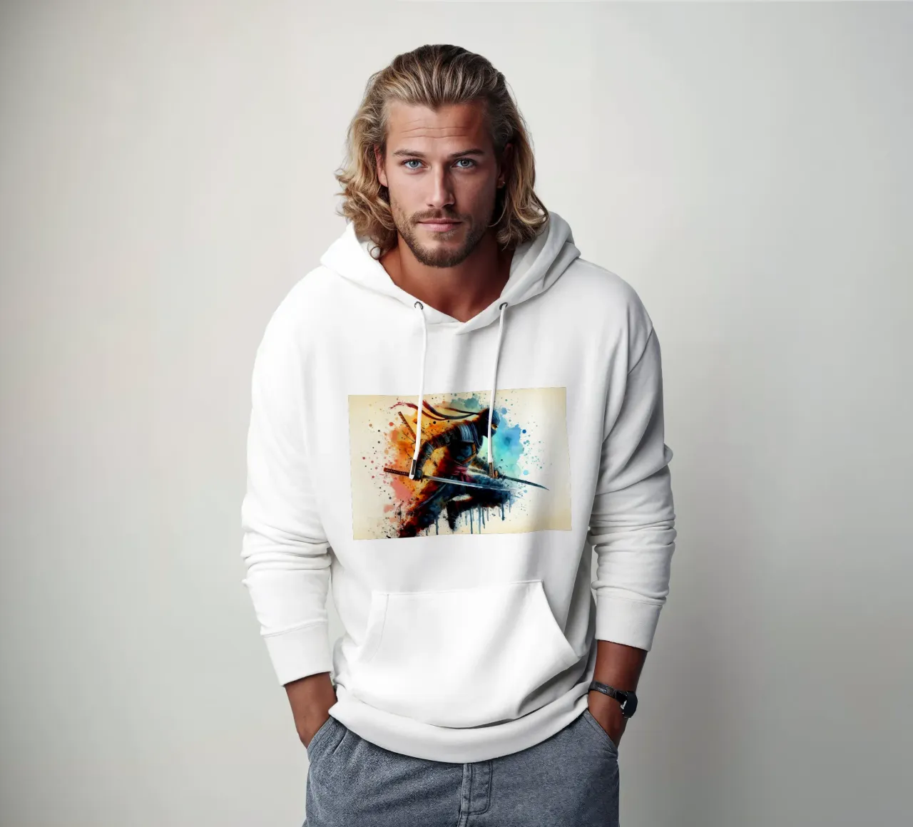 Guerriero ninja in acquerello felpa con cappuccio da 🎁 ARTVI-SHOP