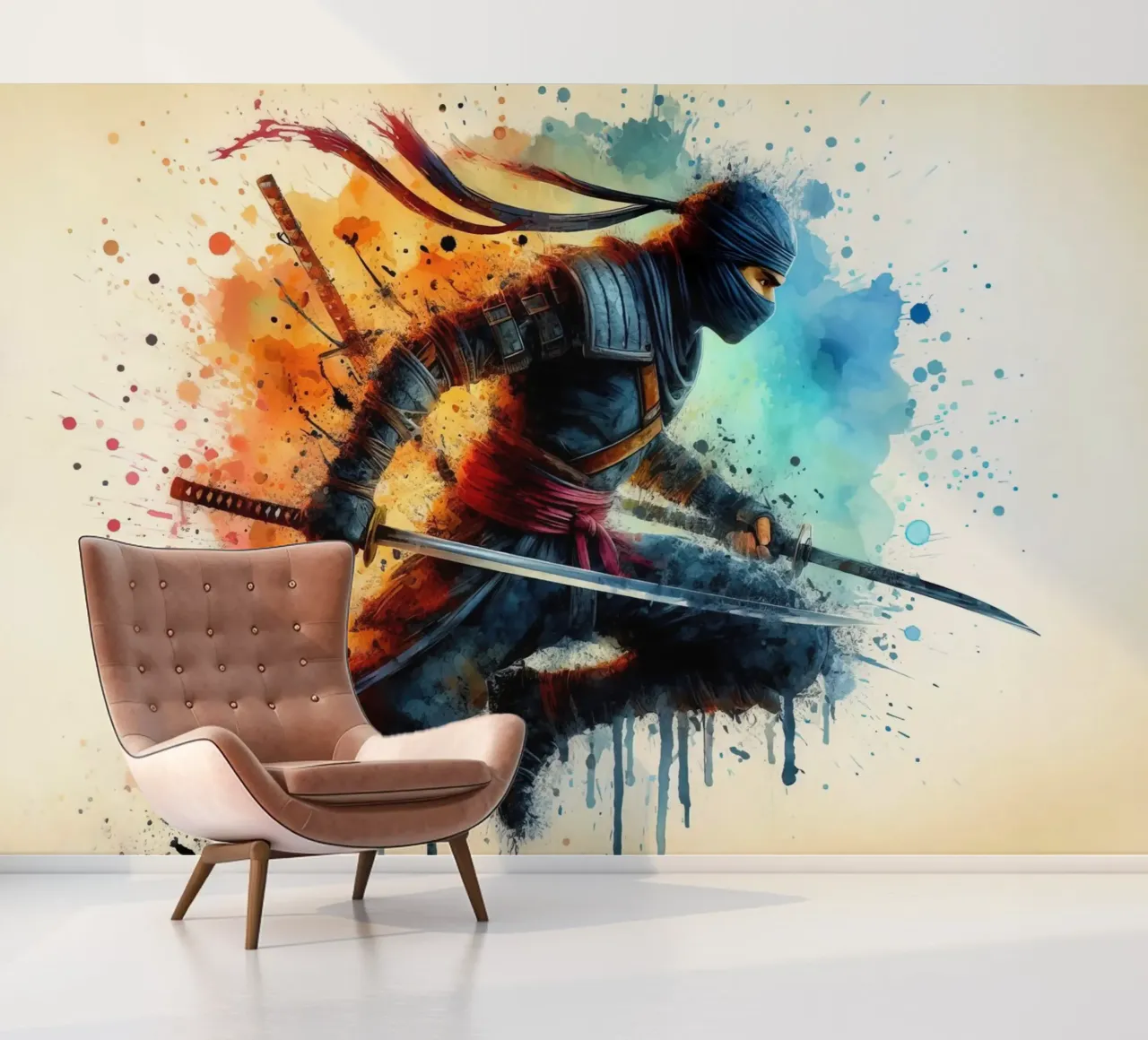 Ninja-Krieger in Aquarell Fototapete von 🎁 ARTVI-SHOP