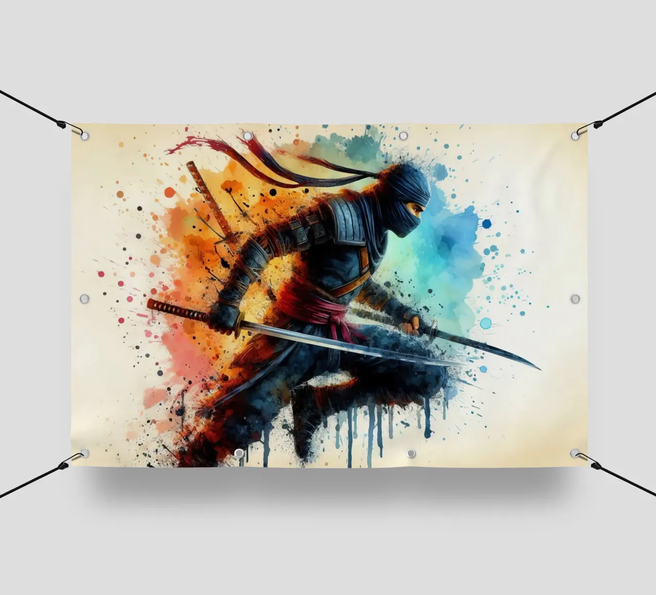Guerriero ninja in acquerello telo in pvc da 🎁 ARTVI-SHOP