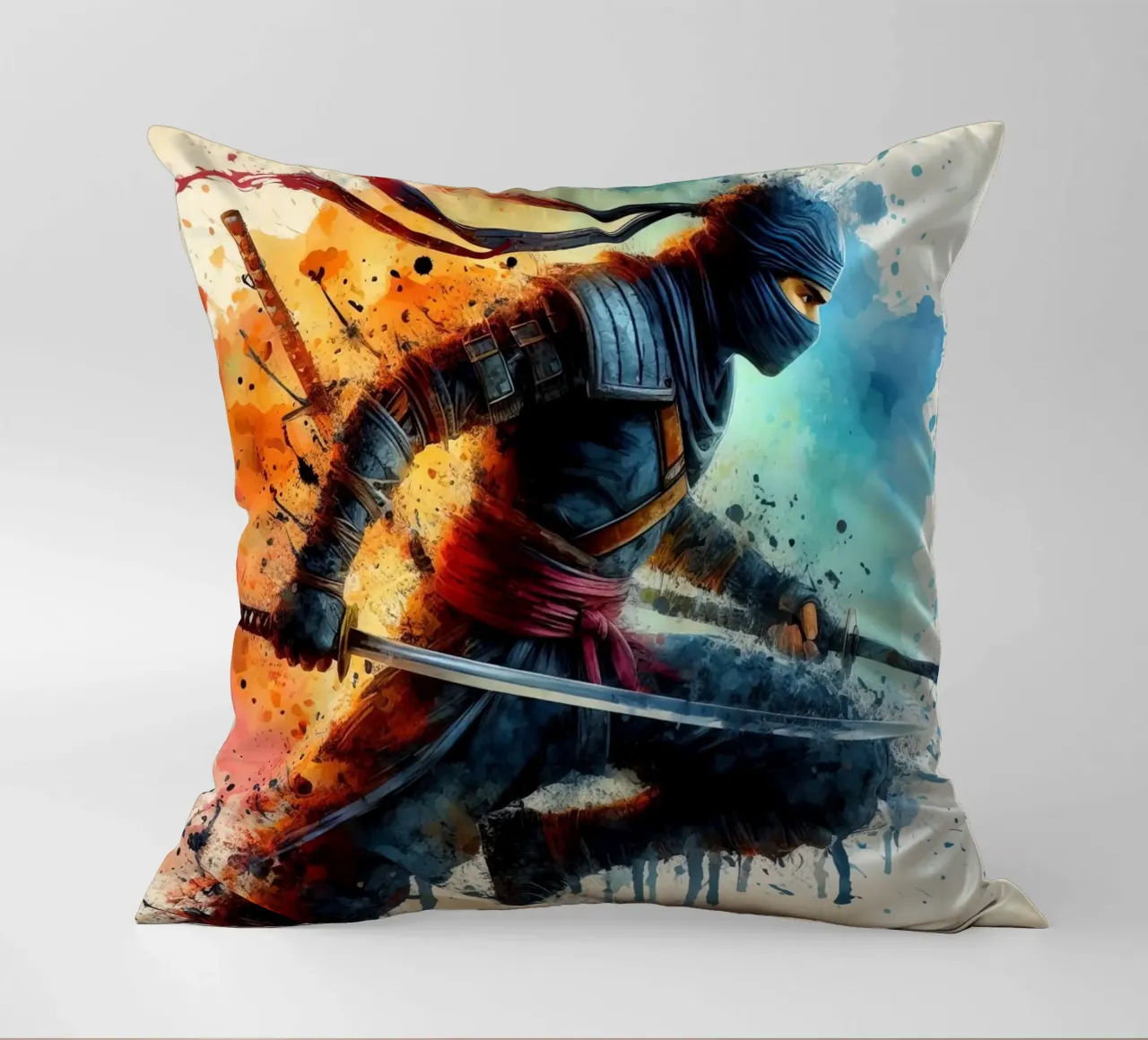 Guerriero ninja in acquerello cuscino da 🎁 ARTVI-SHOP