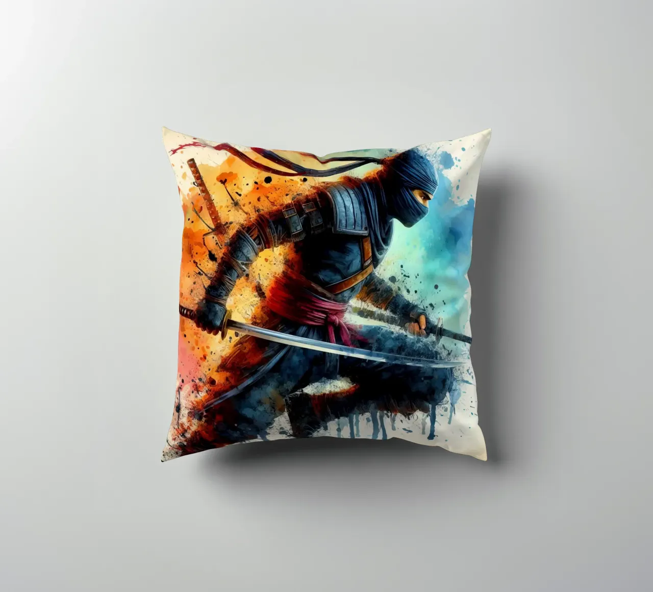 Guerriero ninja in acquerello cuscino da 🎁 ARTVI-SHOP
