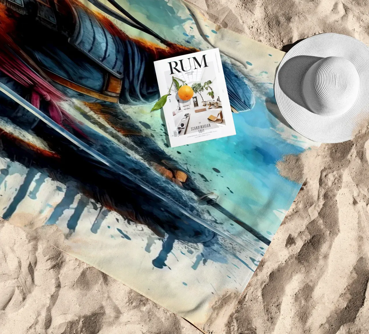 Guerriero ninja in acquerello telo mare da 🎁 ARTVI-SHOP