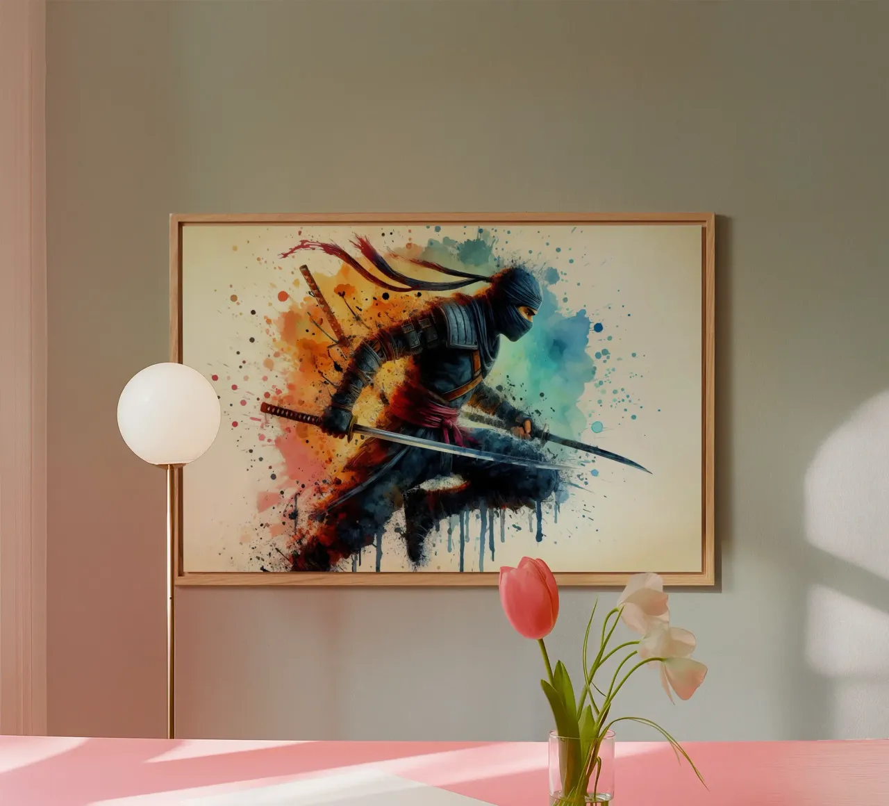 Guerriero ninja in acquerello alluminio dibond da 🎁 ARTVI-SHOP