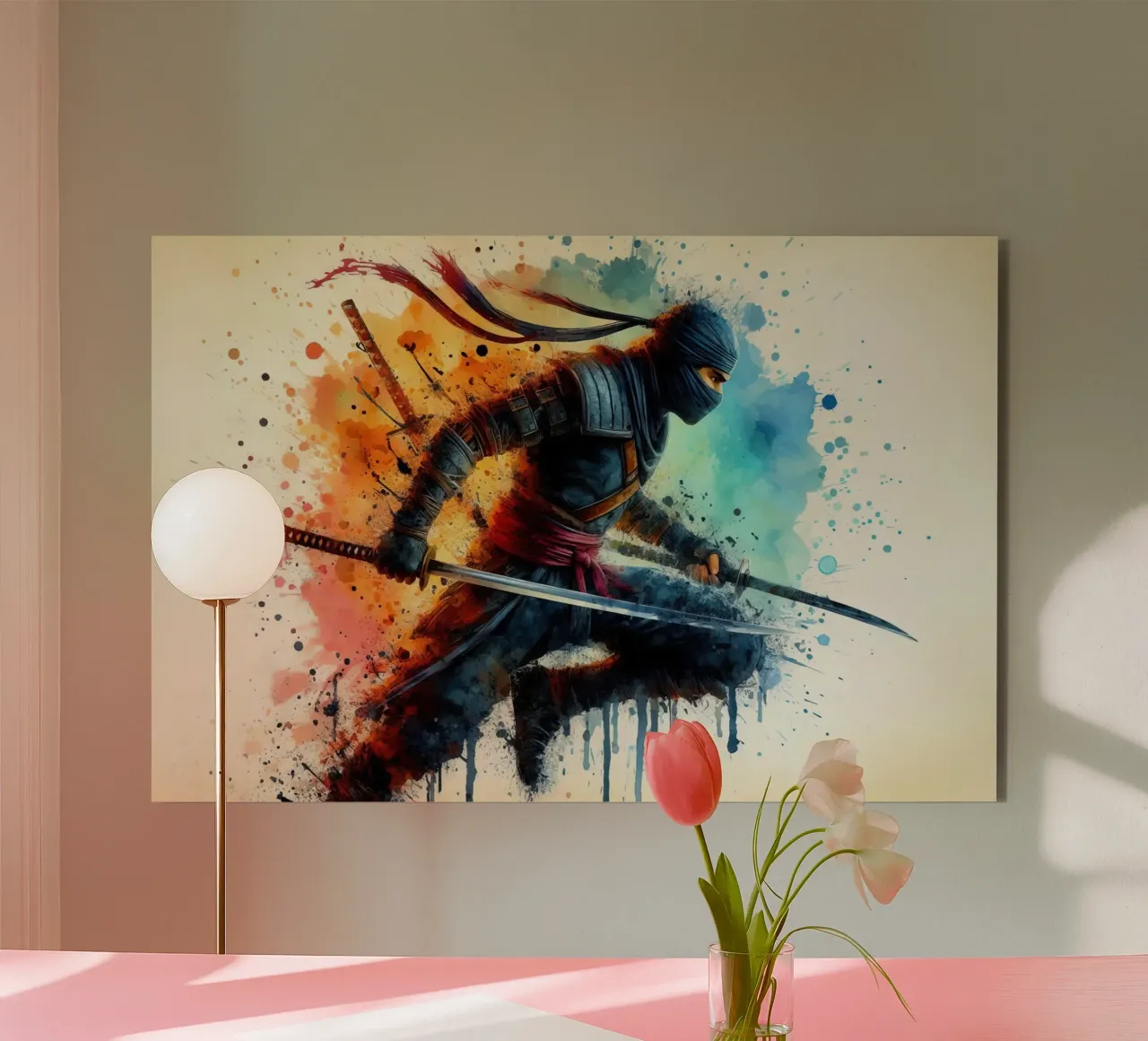 Guerriero ninja in acquerello alluminio dibond da 🎁 ARTVI-SHOP