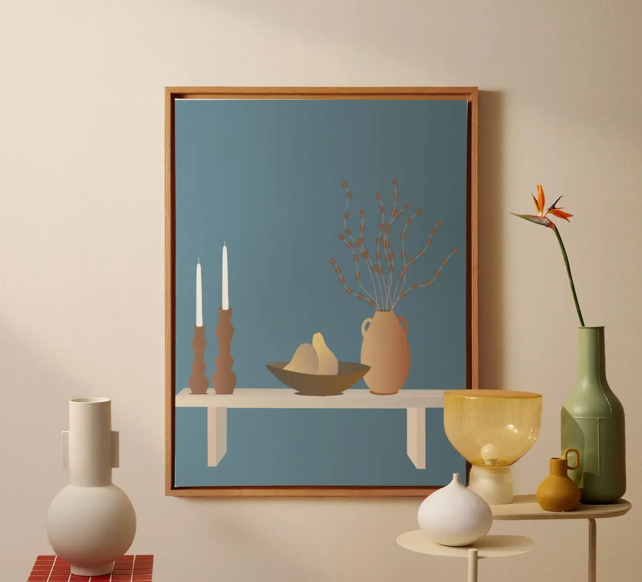 Modern stilleven in donkerblauw II canvas met Baklijst van Atelier_SousleMont