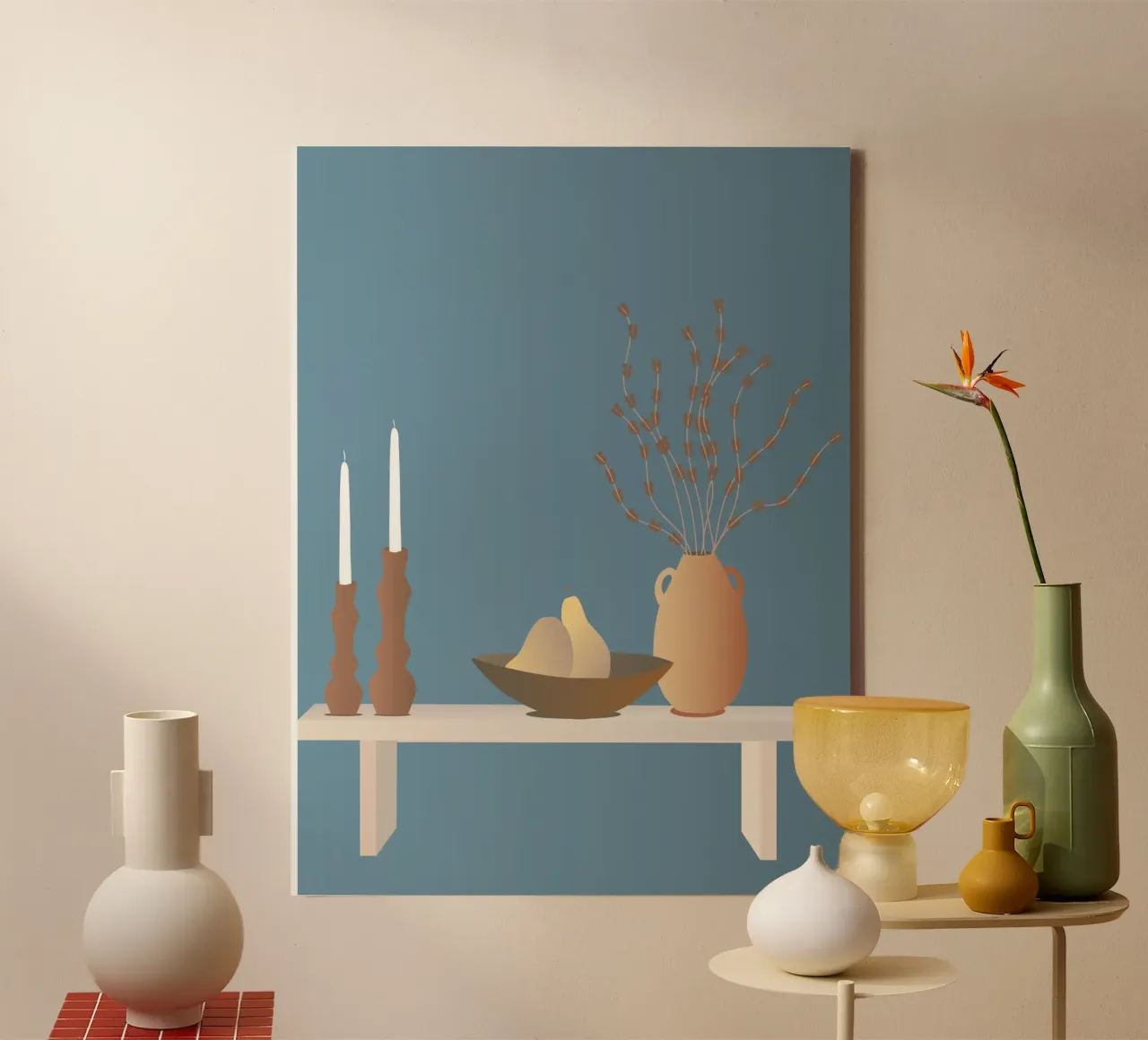 Modern stilleven in donkerblauw II canvas met Baklijst van Atelier_SousleMont