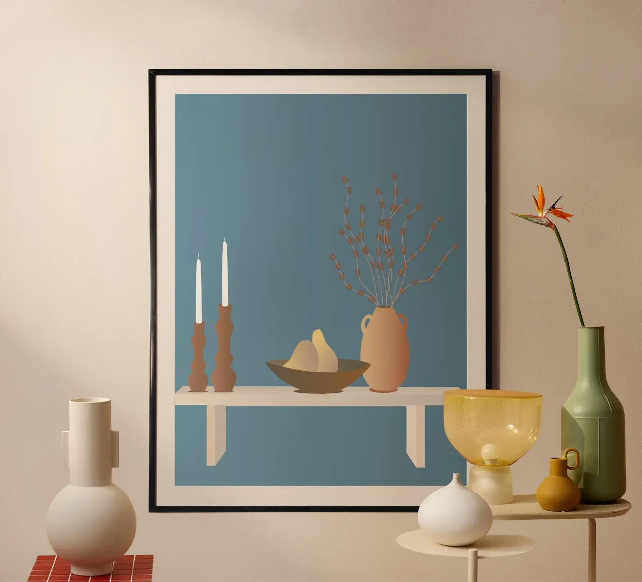 Modern still life in dark blue II poster with aluminum frame by Atelier_SousleMont