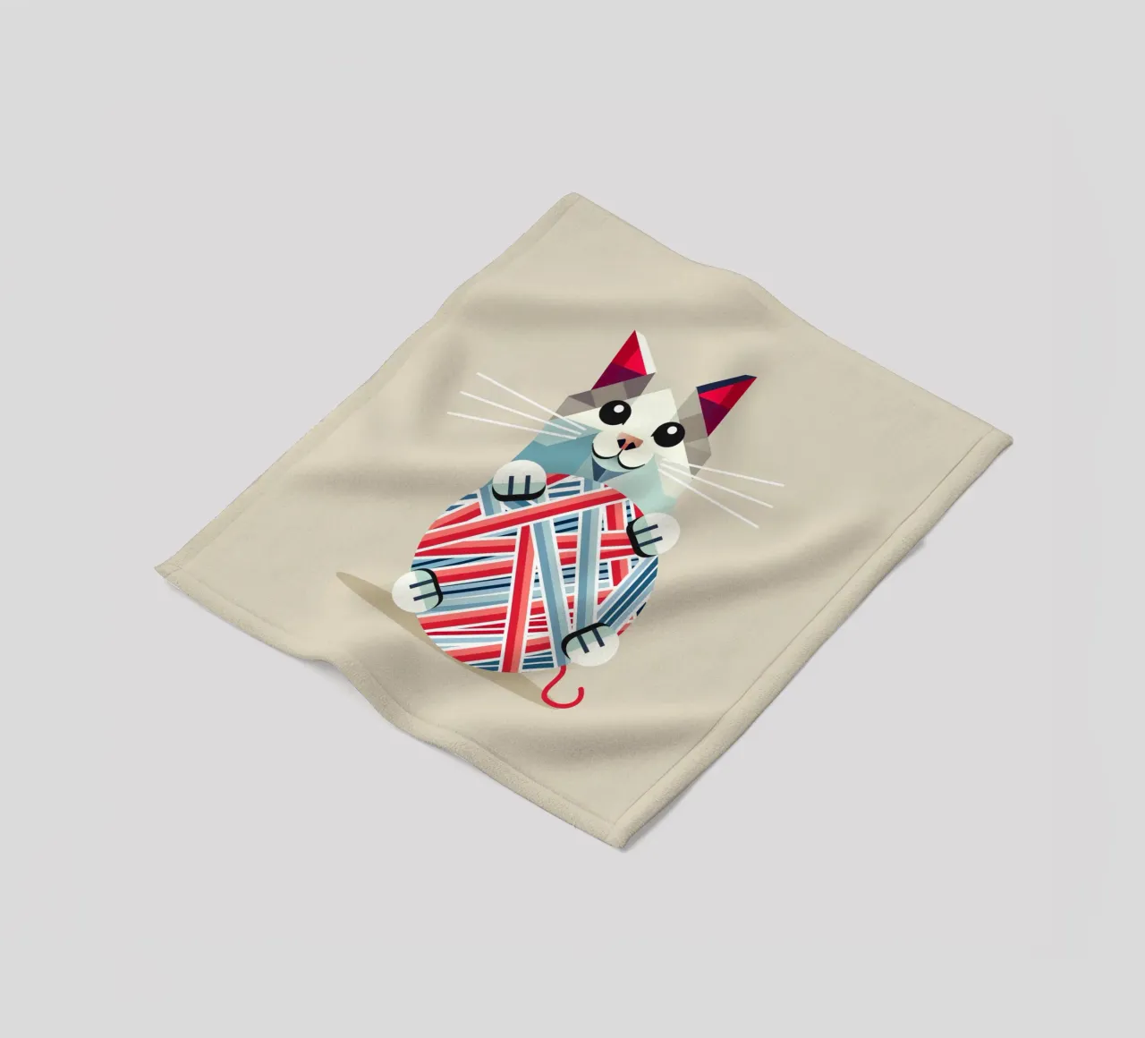 Playing cat with ball of wool - Geometric design fleece blanket by namosh