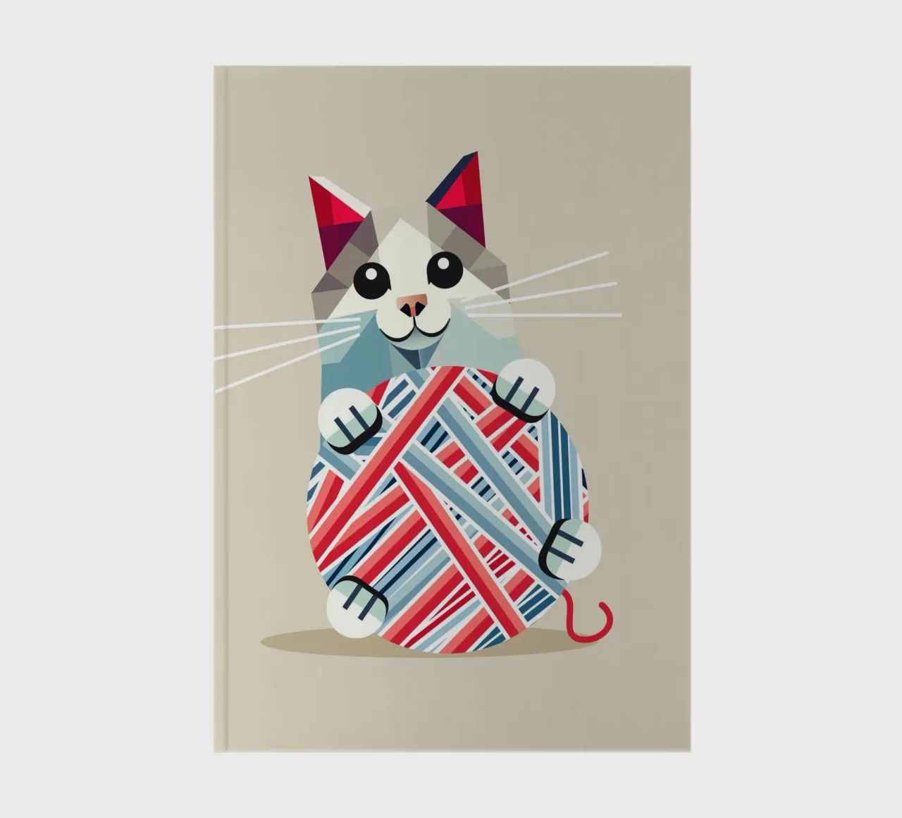 Playing cat with ball of wool - Geometric design notebook by namosh