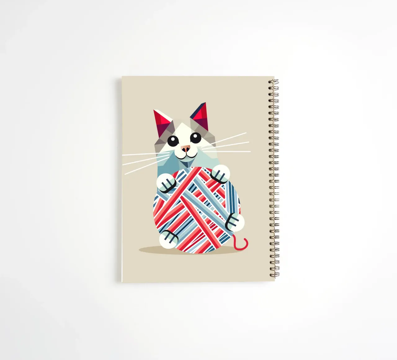 Playing cat with ball of wool - Geometric design spiral notebook by namosh