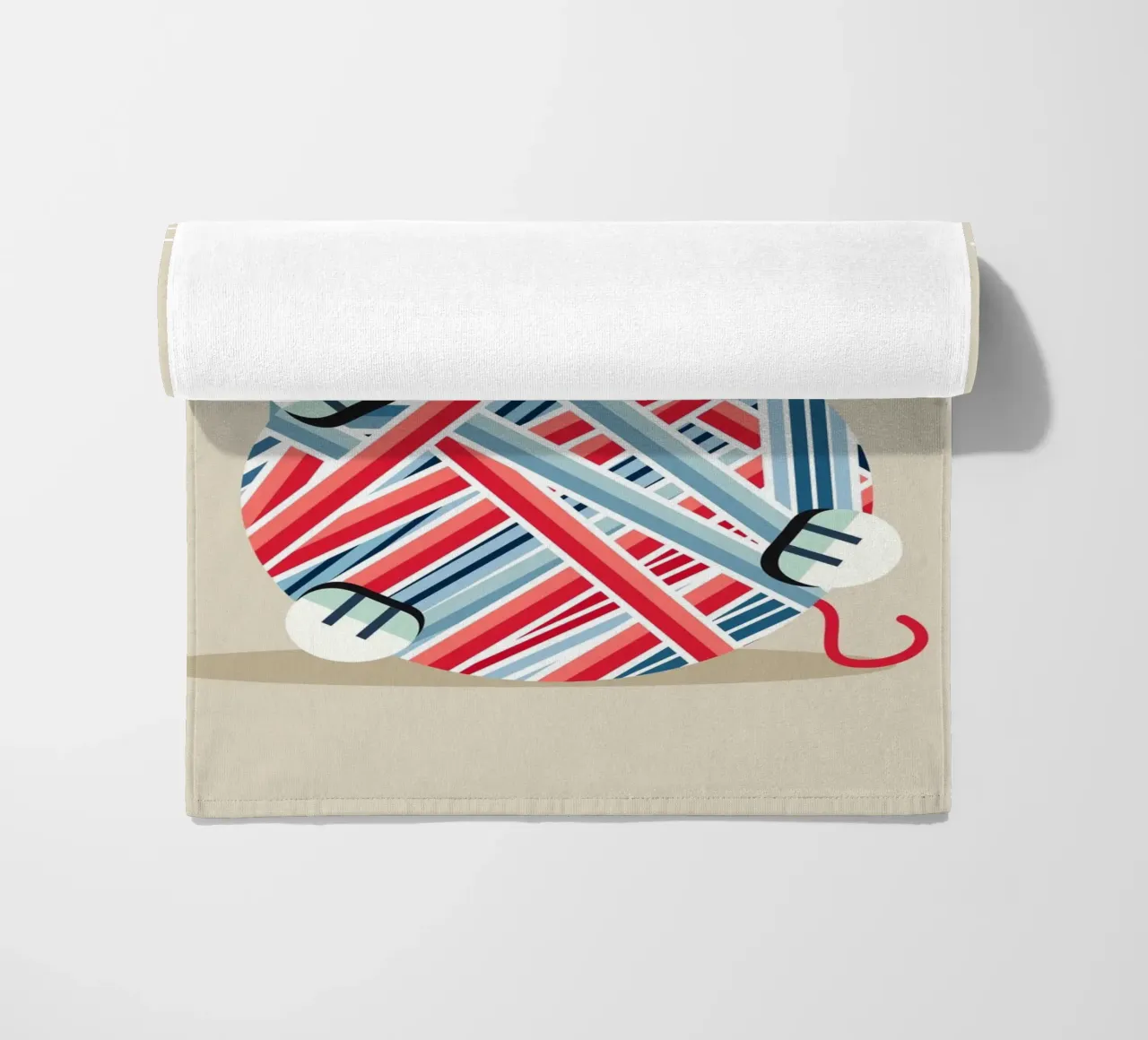 Playing cat with ball of wool - Geometric design beach towel by namosh