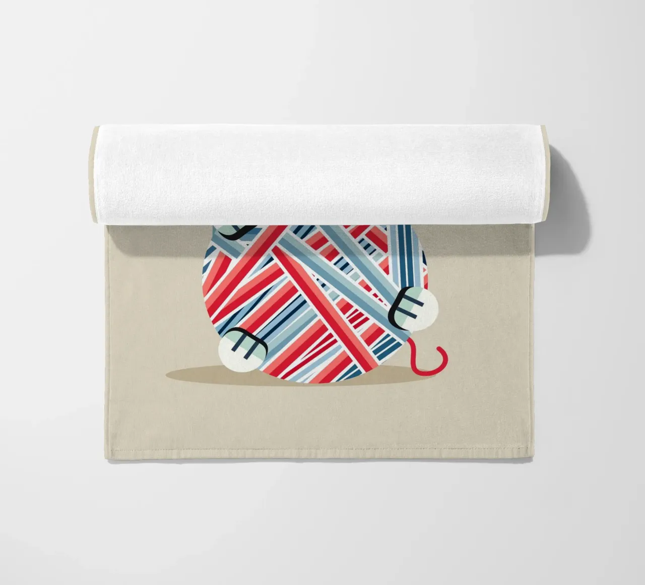 Playing cat with ball of wool - Geometric design beach towel by namosh