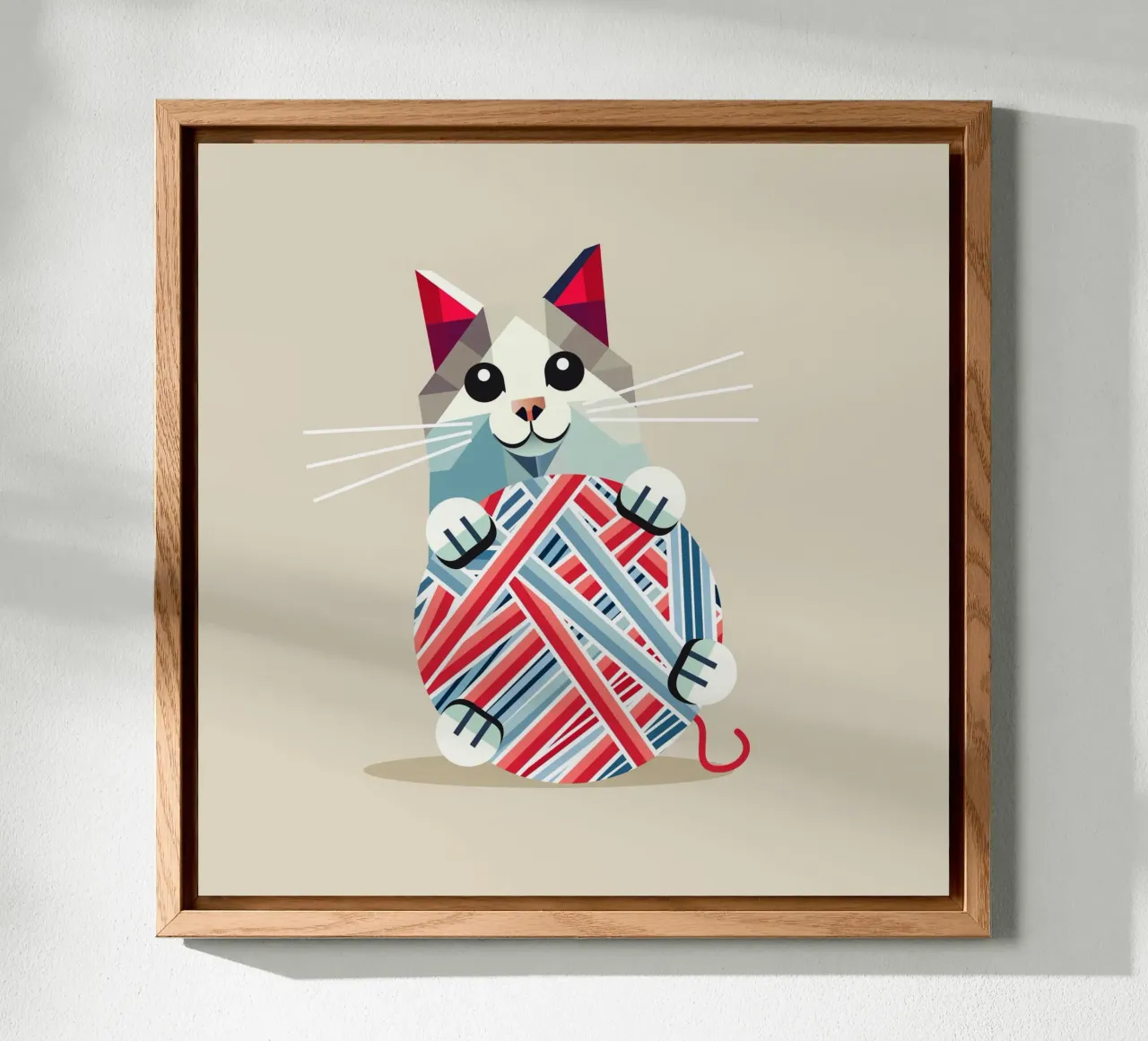 Playing cat with ball of wool - Geometric design alu-dibond by namosh