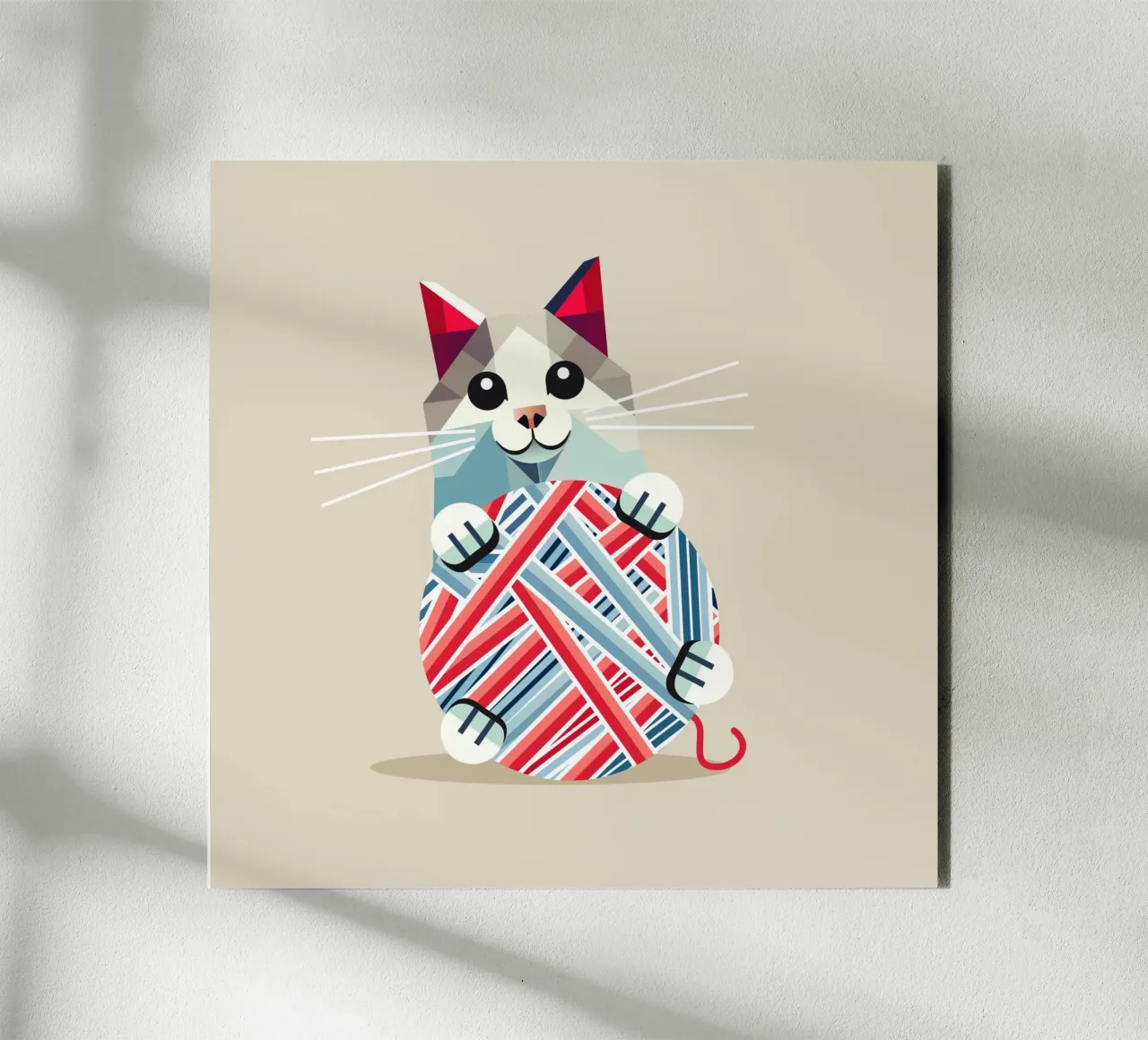 Playing cat with ball of wool - Geometric design alu-dibond by namosh