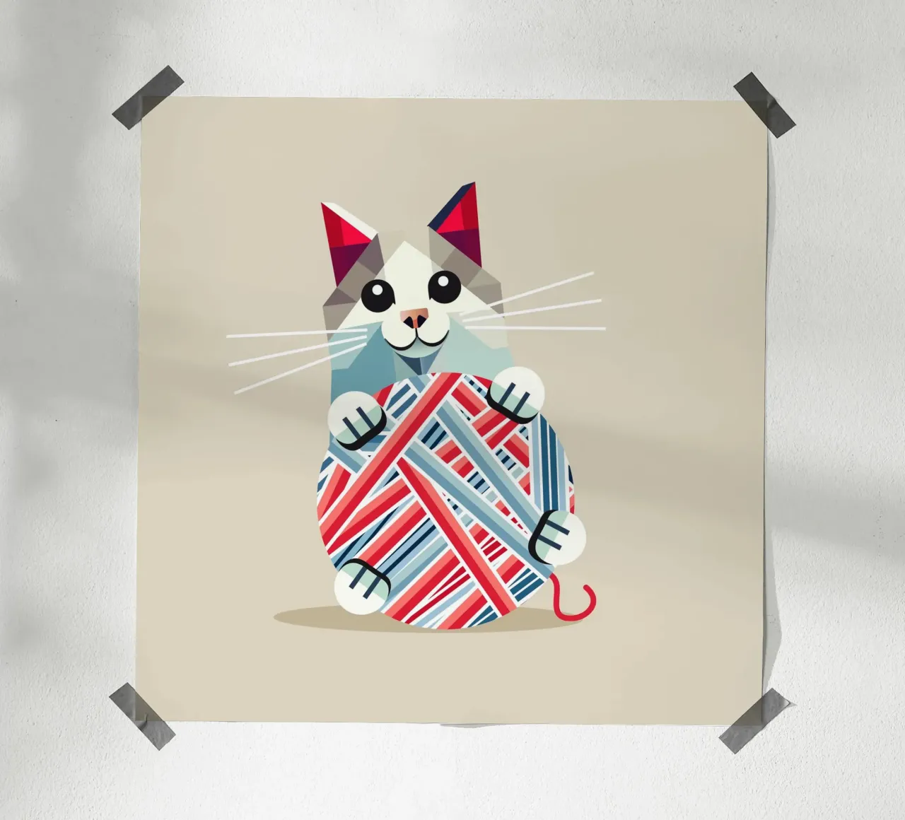 Playing cat with ball of wool - Geometric design hahnemühle by namosh
