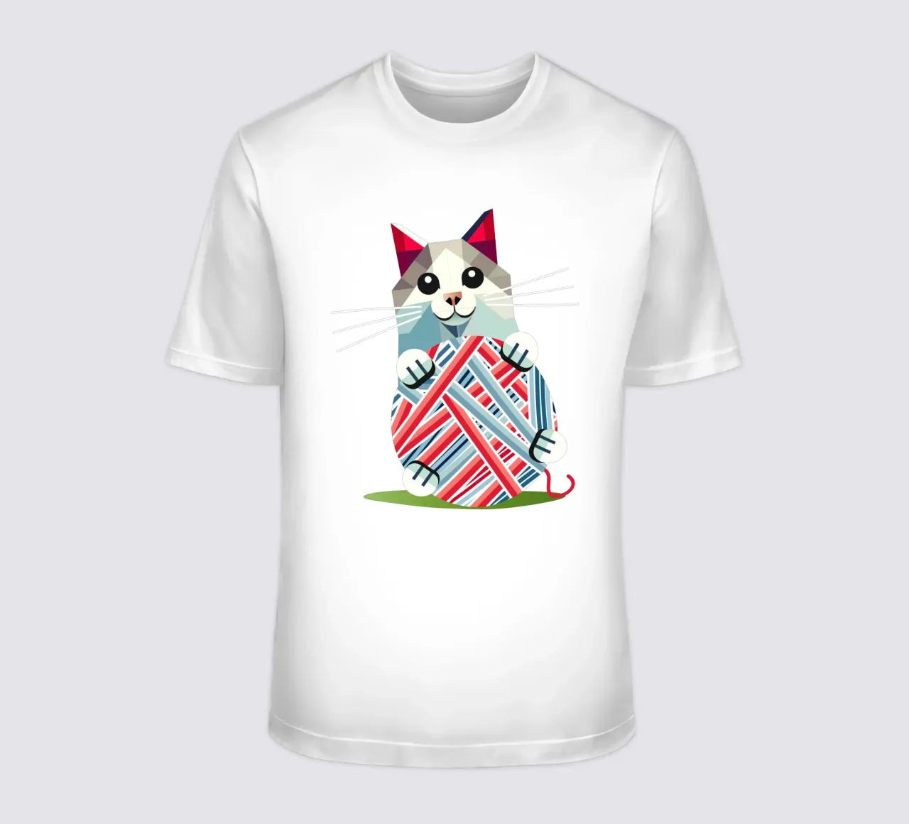 Playing cat with ball of wool - Geometric design t-shirt by namosh