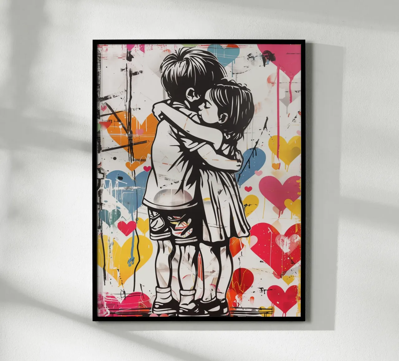 Amici per la vita - Arte di strada ispirata a Banksy poster con telaio in plastica da Autofocus